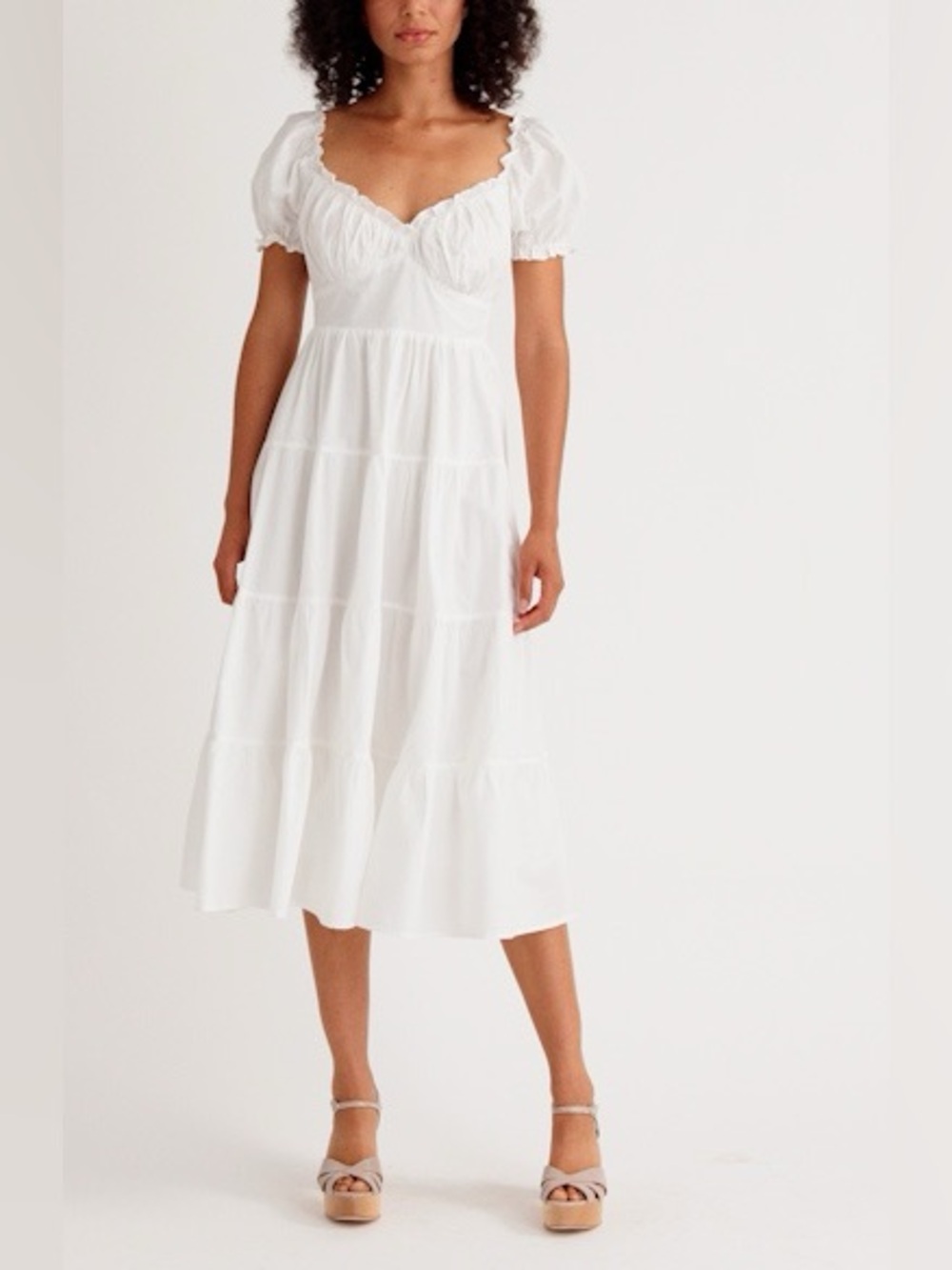ASTR the Label Sweetheart Neck Tiered Ruffle Cotton Dress